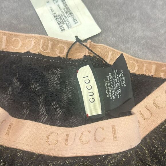 Gucci Floral Patterned Metallic Black/Gold Tights Medium - Picture 4 of 9